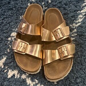 Birkenstock Arizona Metallic Soft Footbed Womens Narrow Slides Sandals Size 41